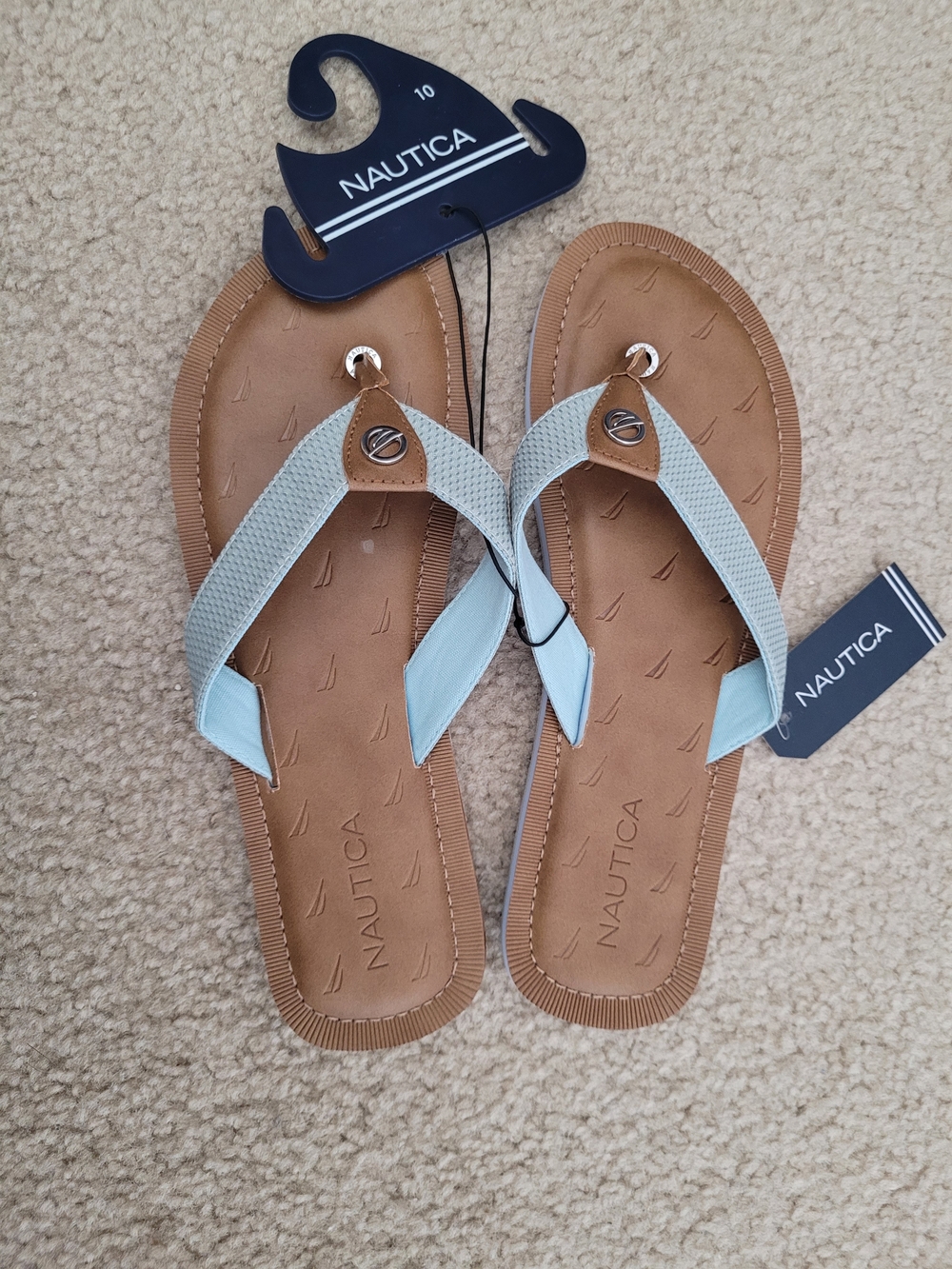Nautica Women's Light Blue and Brown Flip Flop Sandals